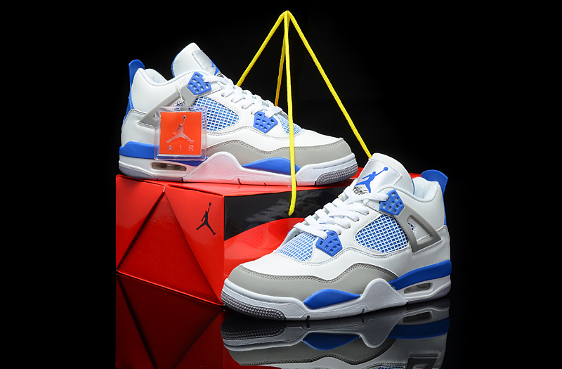 Air Jordan 4 Men Shoes White/Blue/Gray Online